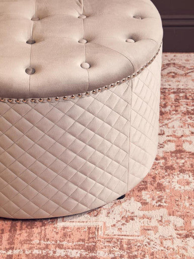 Zamora Grey Velvet Round Button Tufted Ottoman