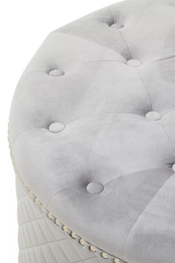 Zamora Grey Velvet Round Button Tufted Ottoman