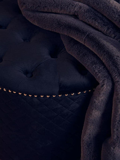 Zamora Round Black Velvet Ottoman with Button Tufting