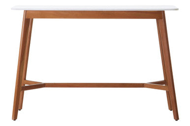 Myan Natural Acacia Wood and White Marble Console Table