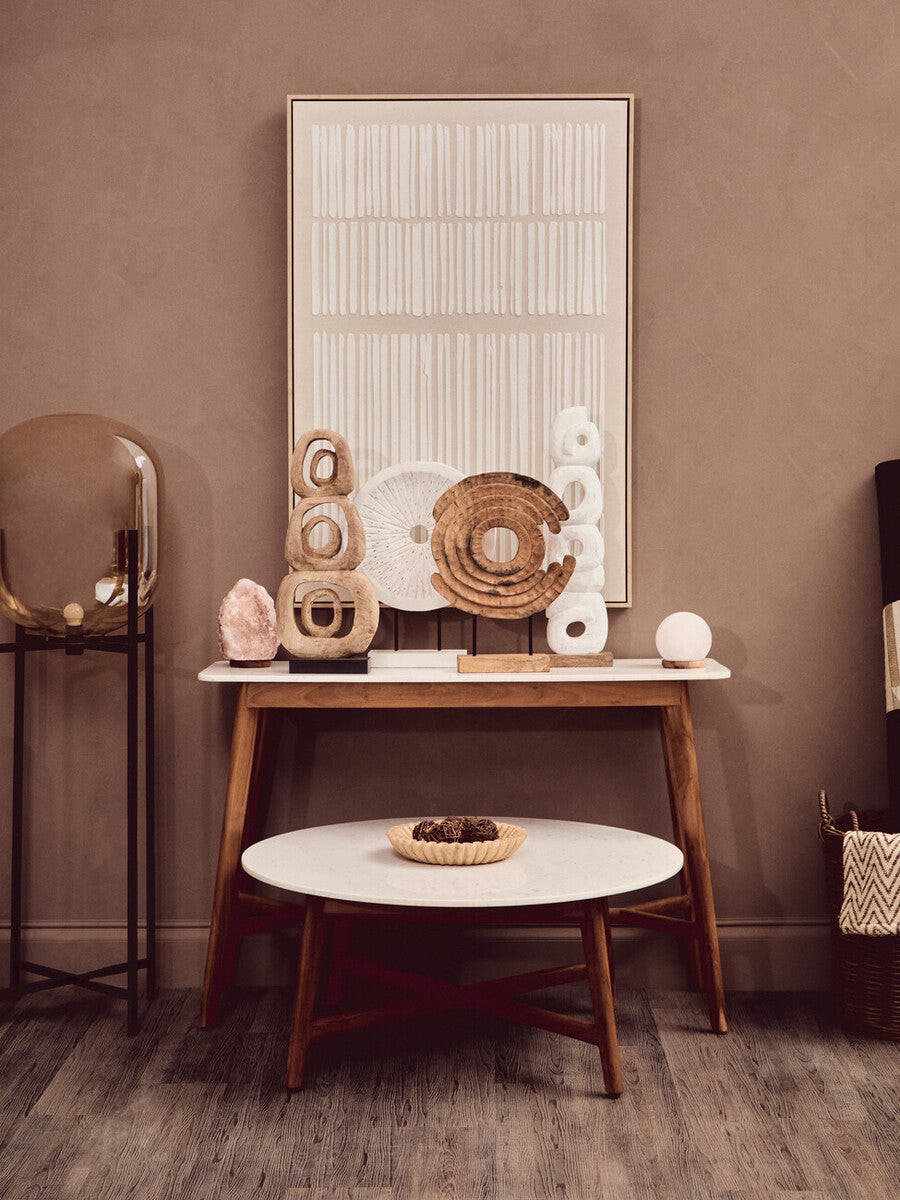Myan Natural Acacia Wood and White Marble Console Table
