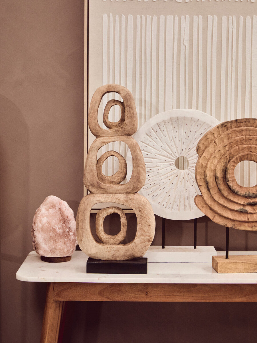 Myan Natural Acacia Wood and White Marble Console Table