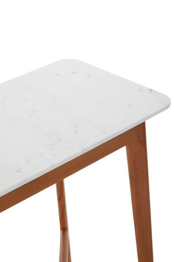Myan Natural Acacia Wood and White Marble Console Table