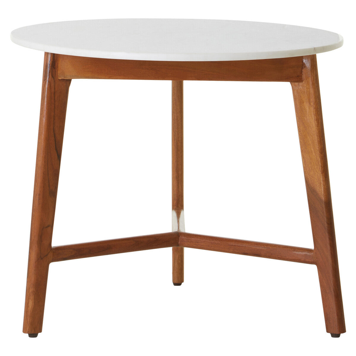 Myan White Marble and Acacia Wood Round Side Table