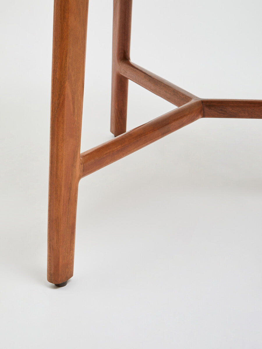 Myan White Marble and Acacia Wood Round Side Table