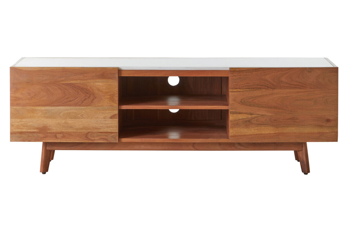 Myan Natural Acacia Wood and White Marble Media Unit