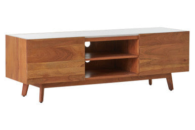 Myan Natural Acacia Wood and White Marble Media Unit