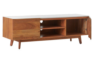 Myan Natural Acacia Wood and White Marble Media Unit