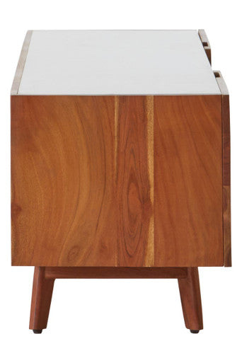 Myan Natural Acacia Wood and White Marble Media Unit