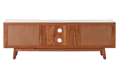 Myan Natural Acacia Wood and White Marble Media Unit