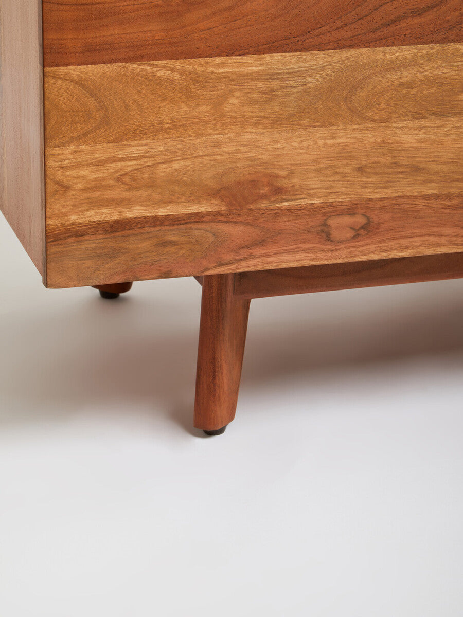 Myan Natural Acacia Wood and White Marble Media Unit