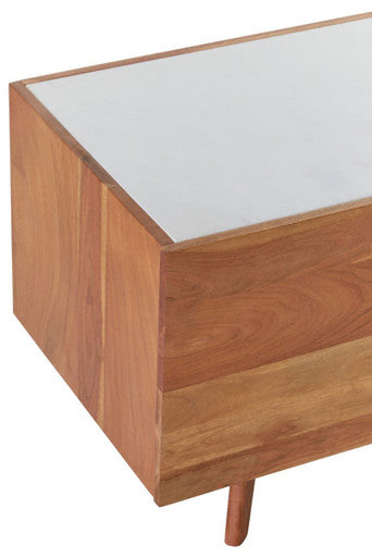 Myan Natural Acacia Wood and White Marble Media Unit