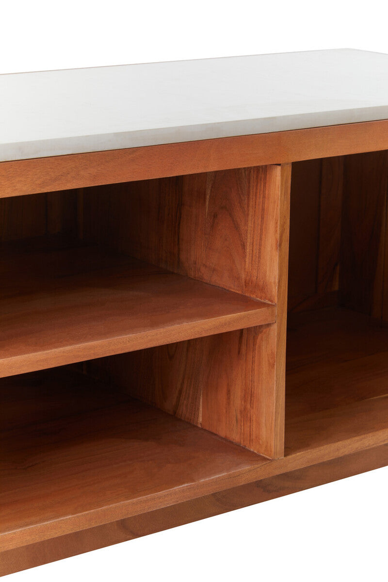 Myan Natural Acacia Wood and White Marble Media Unit