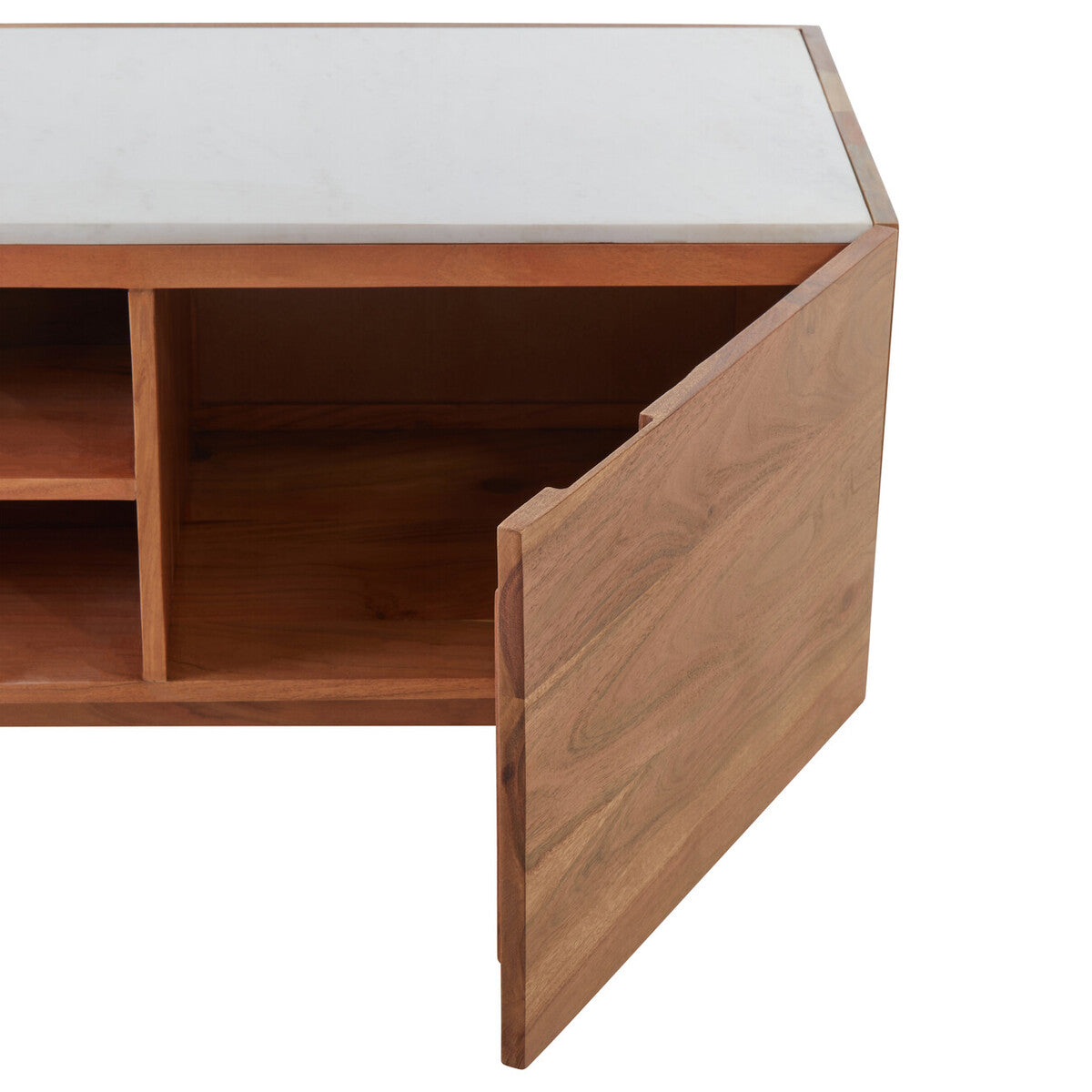 Myan Natural Acacia Wood and White Marble Media Unit