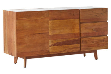 Myan Natural Acacia Wood and White Marble Sideboard