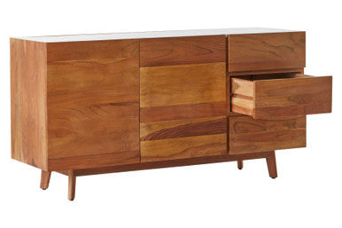 Myan Natural Acacia Wood and White Marble Sideboard