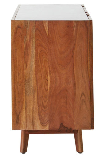 Myan Natural Acacia Wood and White Marble Sideboard