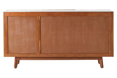 Myan Natural Acacia Wood and White Marble Sideboard