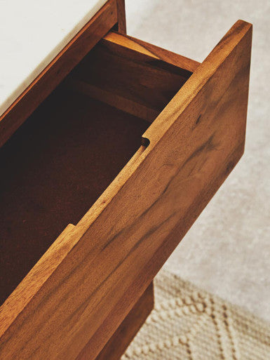 Myan Natural Acacia Wood and White Marble Sideboard