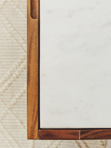 Myan Natural Acacia Wood and White Marble Sideboard