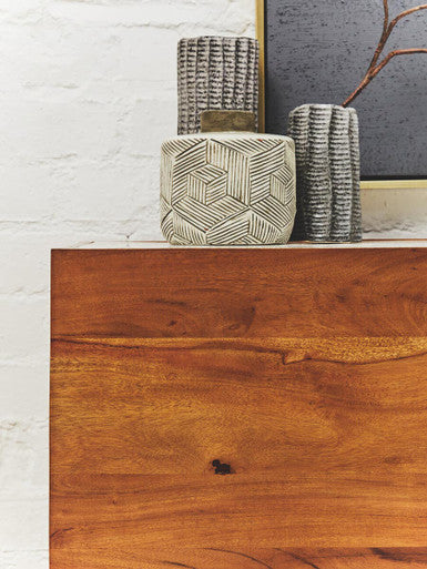 Myan Natural Acacia Wood and White Marble Sideboard