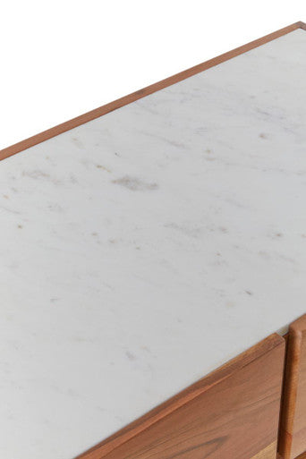 Myan Natural Acacia Wood and White Marble Sideboard