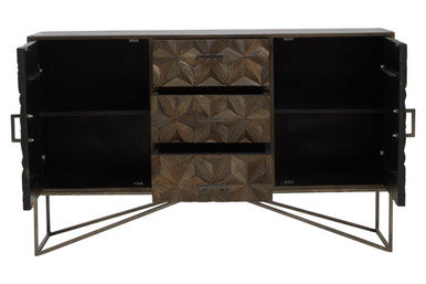 Solana Grey Wash Carved Mango Wood 2 Door and 3 Drawer Sideboard