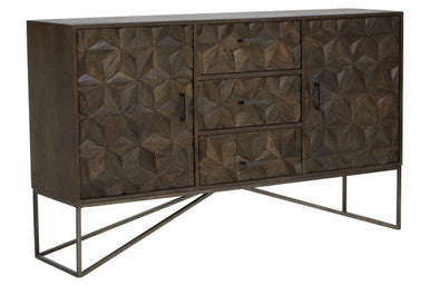 Solana Grey Wash Carved Mango Wood 2 Door and 3 Drawer Sideboard
