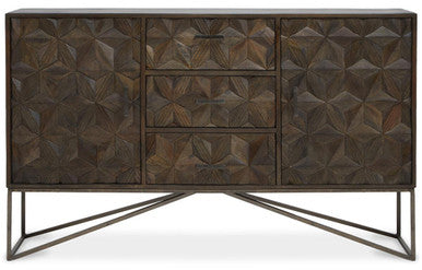 Solana Grey Wash Carved Mango Wood 2 Door and 3 Drawer Sideboard