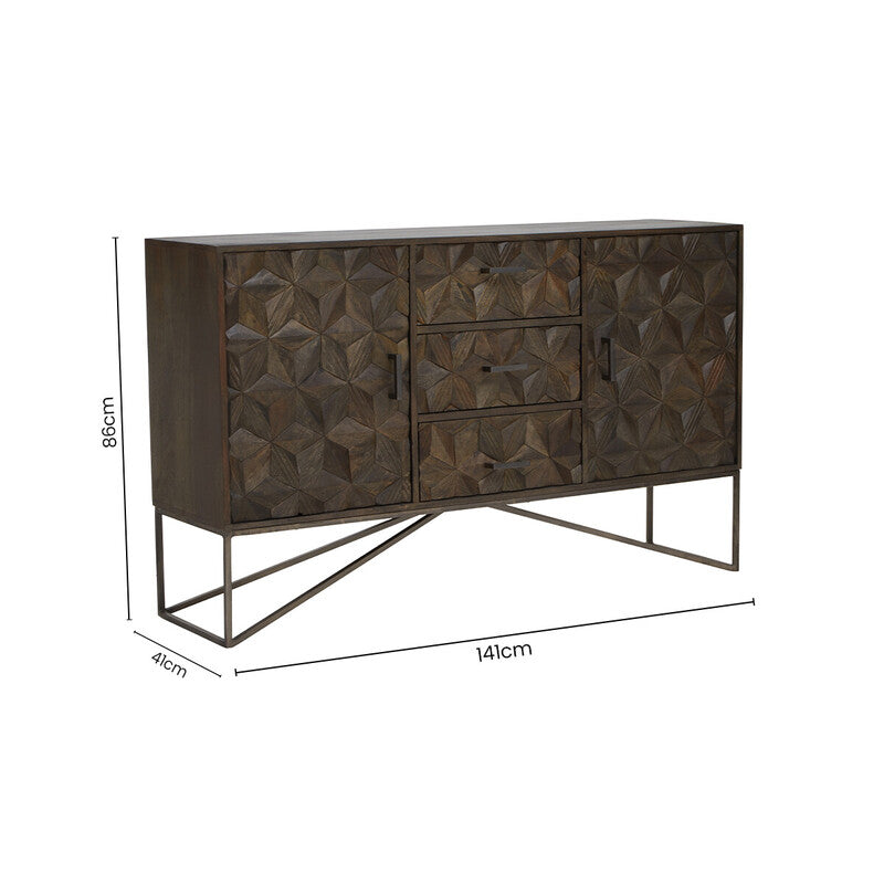 Solana Grey Wash Carved Mango Wood 2 Door and 3 Drawer Sideboard