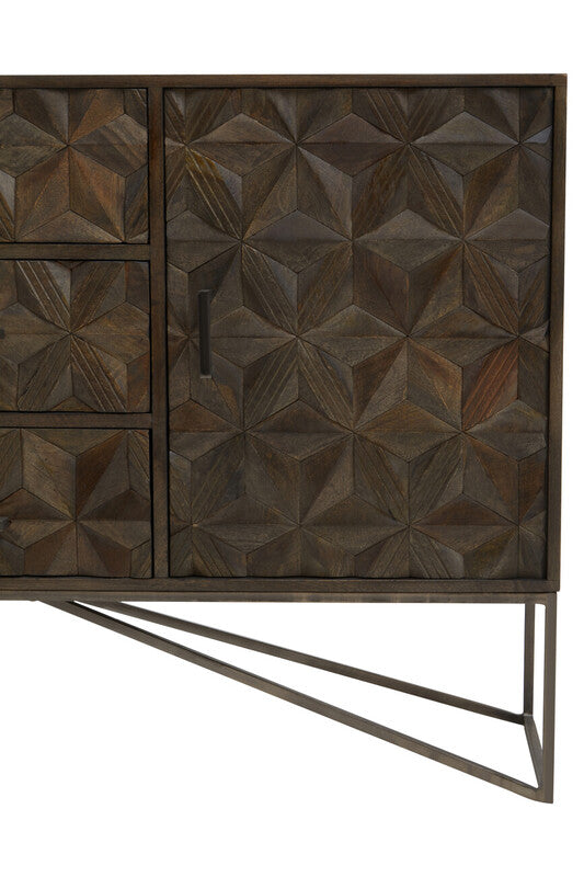 Solana Grey Wash Carved Mango Wood 2 Door and 3 Drawer Sideboard
