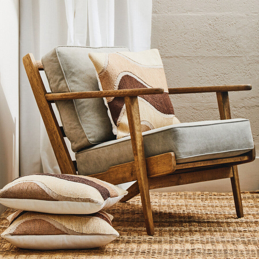 Hector Natural Linen and Dark Oak Wood Armchair