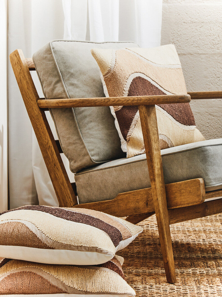 Hector Natural Linen and Dark Oak Wood Armchair