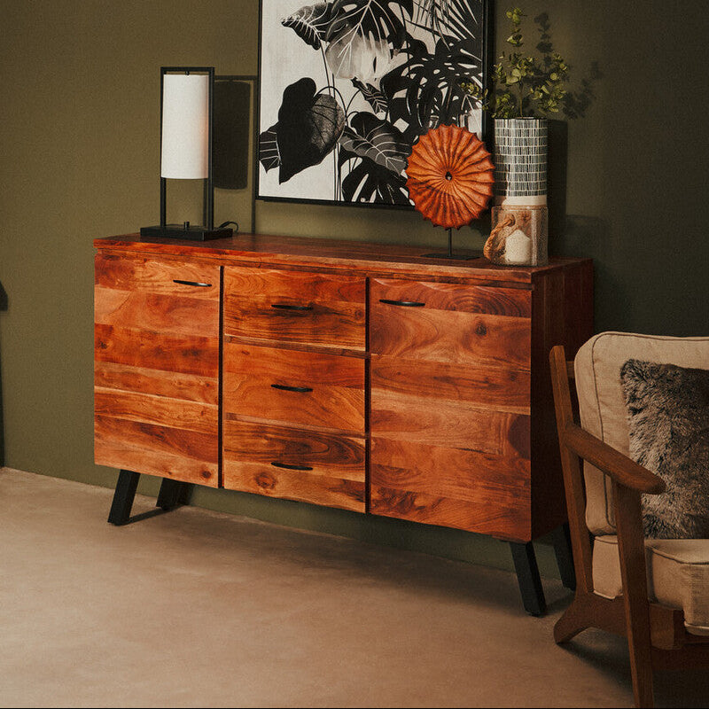 Nashik Natural Acacia Wood 2 Door and 3 Drawer Sideboard