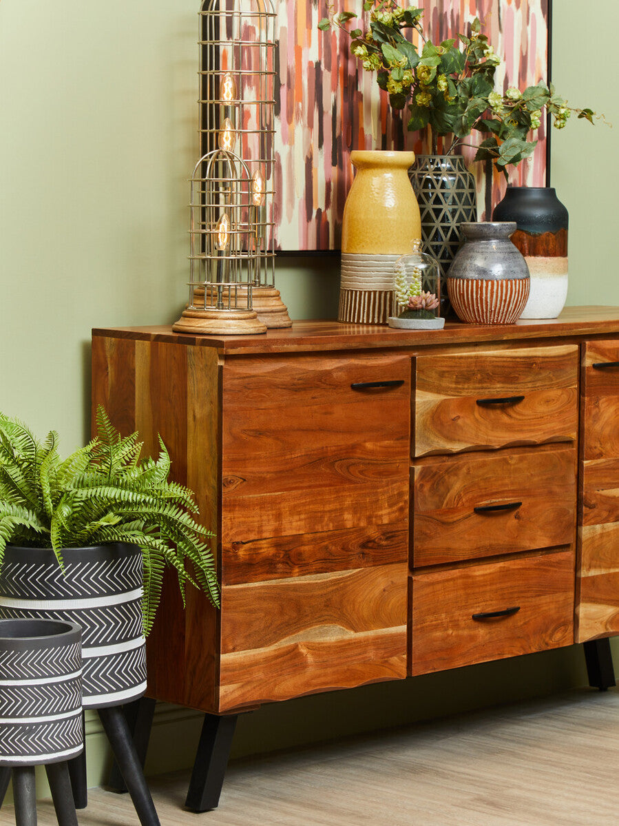 Nashik Natural Acacia Wood 2 Door and 3 Drawer Sideboard