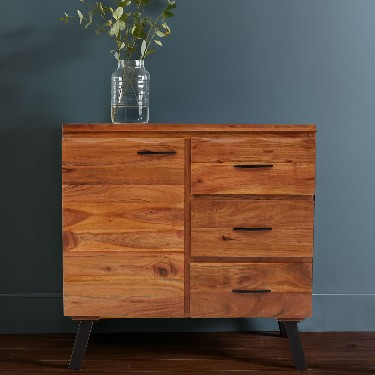 Nashik Natural Acacia Wood 1 Door and 3 Drawer Sideboard