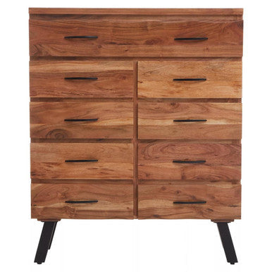 Nashik Natural Acacia Wood 9 Drawer Chest