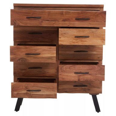Nashik Natural Acacia Wood 9 Drawer Chest