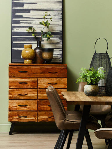 Nashik Natural Acacia Wood 9 Drawer Chest