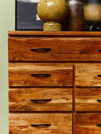 Nashik Natural Acacia Wood 9 Drawer Chest