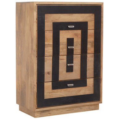 Salem Natural and Black Mango Wood 4 Drawer Chest