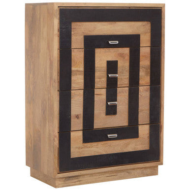 Salem Natural and Black Mango Wood 4 Drawer Chest