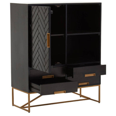 Kochi Black Mango Wood 1 Door and 4 Drawer Cabinet