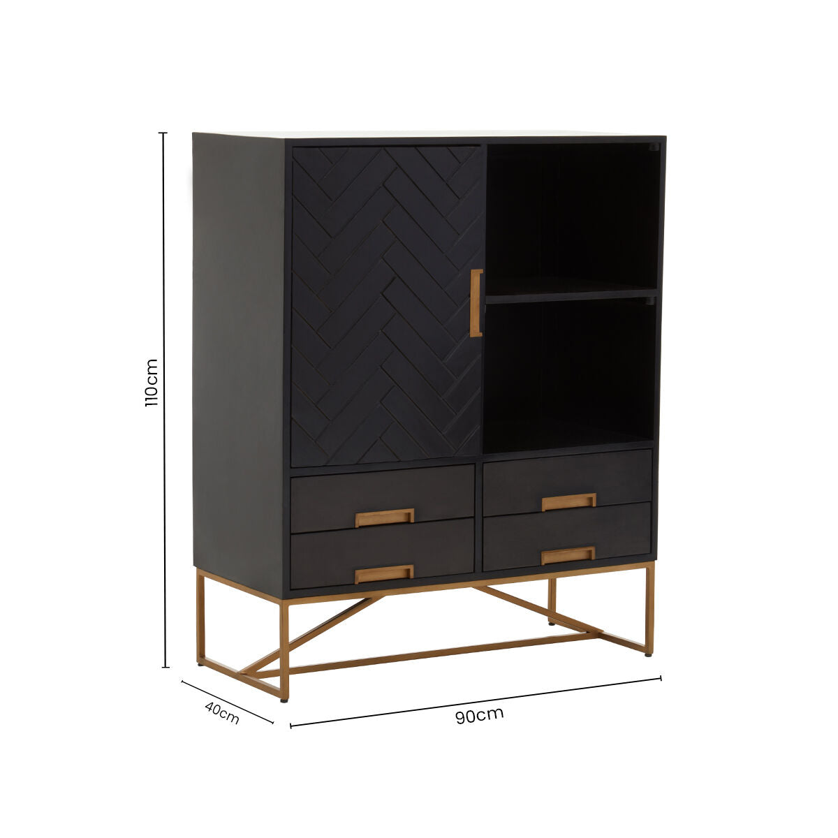 Kochi Black Mango Wood 1 Door and 4 Drawer Cabinet