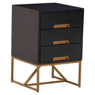 Kochi Black Mango Wood 3 Drawer Side Table