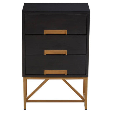 Kochi Black Mango Wood 3 Drawer Side Table
