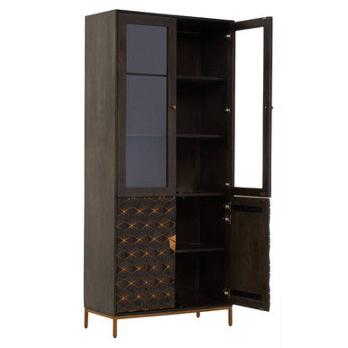 Patna Grey Finish Mango Wood Tall Cabinet