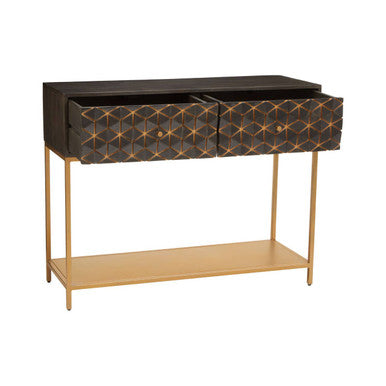 Patna Grey Finish Mango Wood Console Table with Drawers