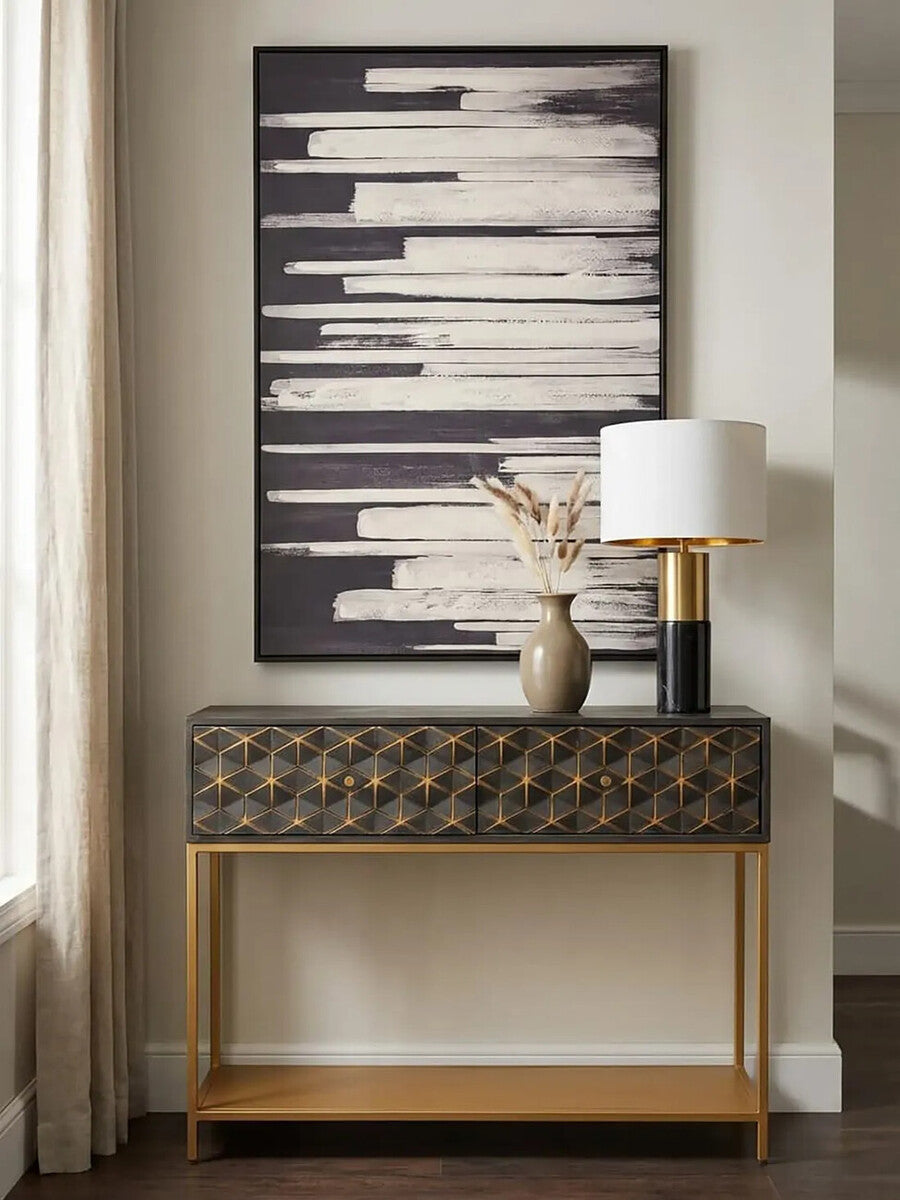 Patna Grey Finish Mango Wood Console Table with Drawers