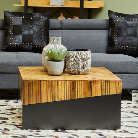 Gabor Black and Natural Bamboo Small Square Coffee Table